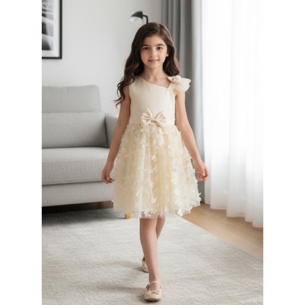 Cream/Ivory Tulle Overlay Easter Pagent Church Party Butterfly Dress Size 2T